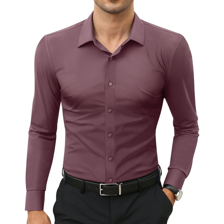 Alimens Gentle Long Sleeve Stretch Dress Shirt for Men Solid