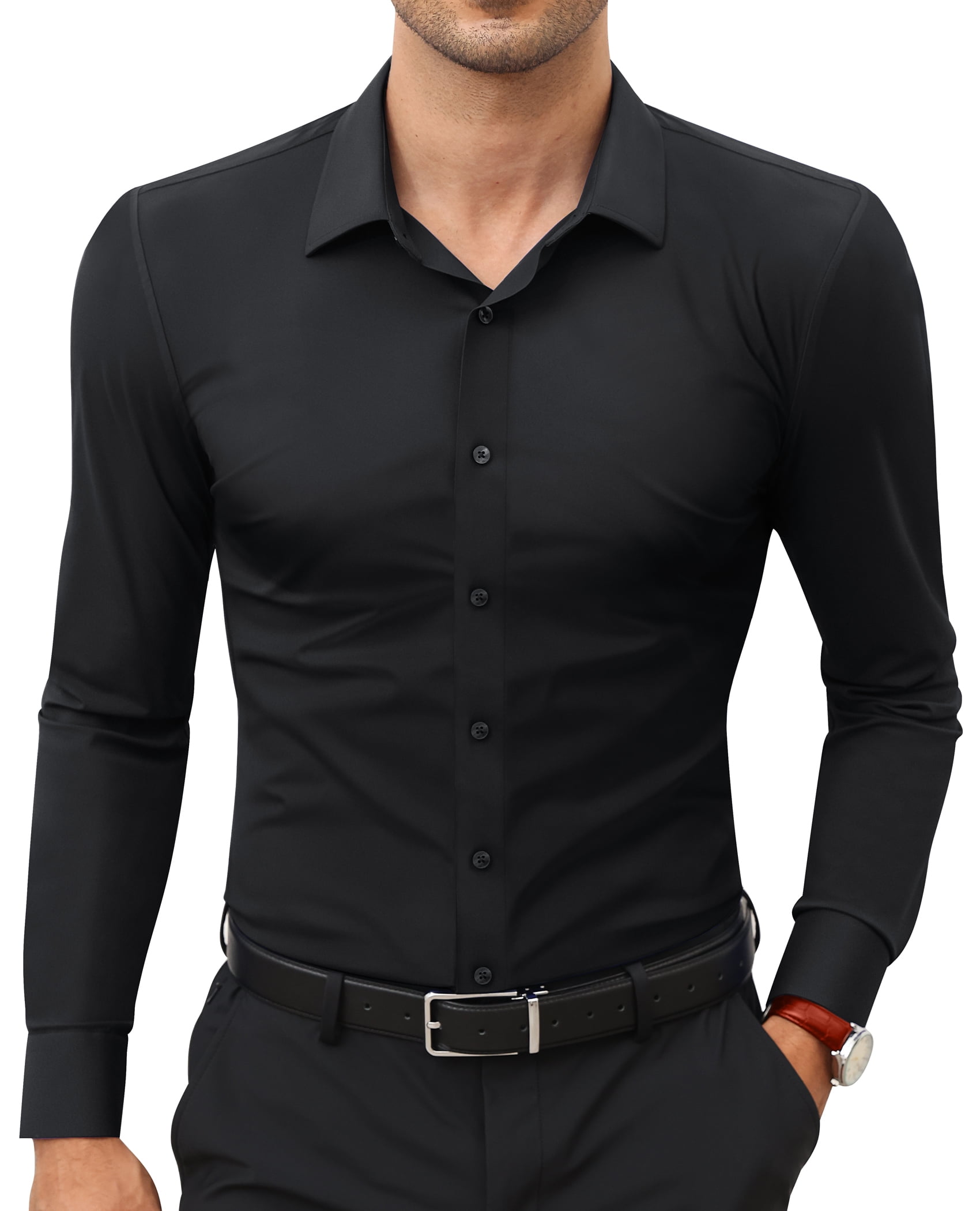 Alimens & Gentle Long Sleeve Stretch Dress Shirts for Men Button Down ...