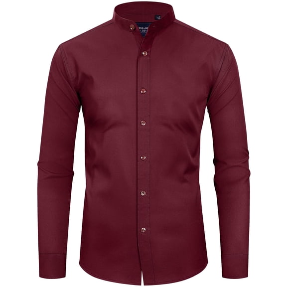 sogami Mandarin Collar Long Sleeve Button Down Shirts for Men Banded Collar Shirt