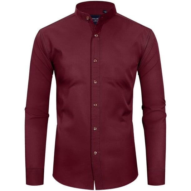 Alimens & Gentle Mandarin Collar Long Sleeve Button Down Shirts 