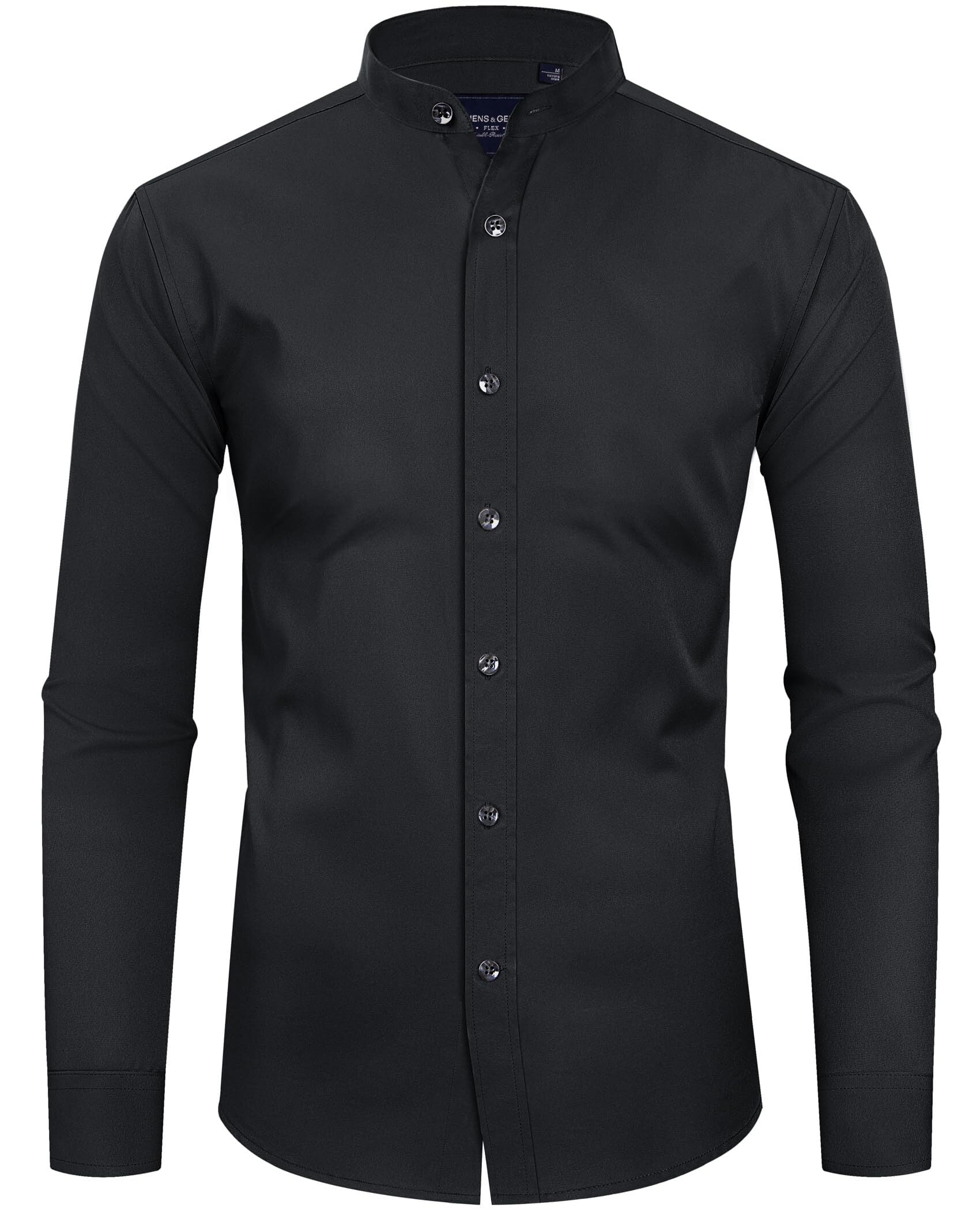 Alimens & Gentle Men's Banded Collar Dress Shirts Long Sleeve Stretch Button Down Shirt