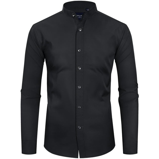 Alimens & Gentle Men's Banded Collar Dress Shirts Long Sleeve Stretch
