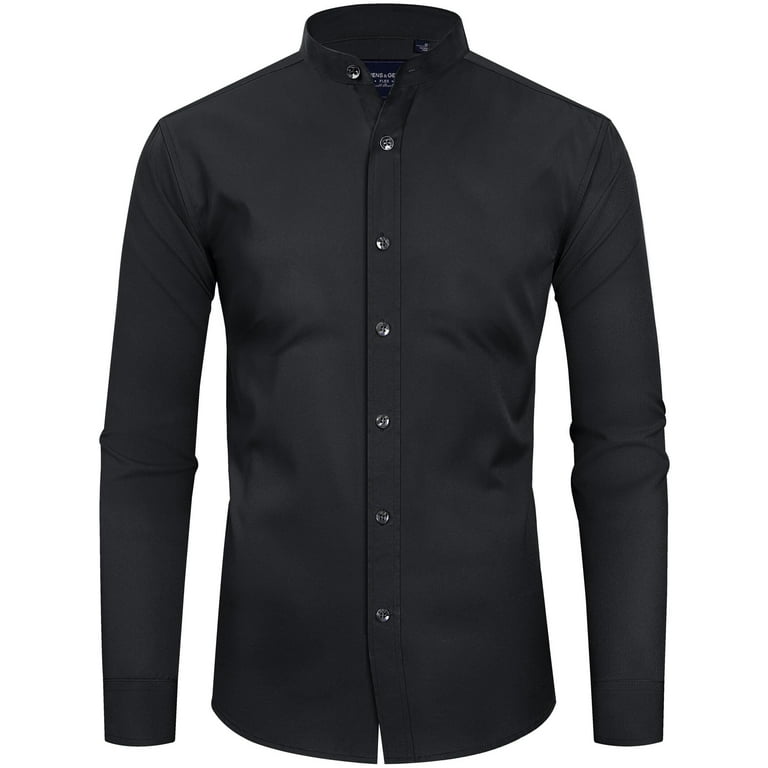 Alimens Gentle Men s Banded Collar Dress Shirts Long Sleeve