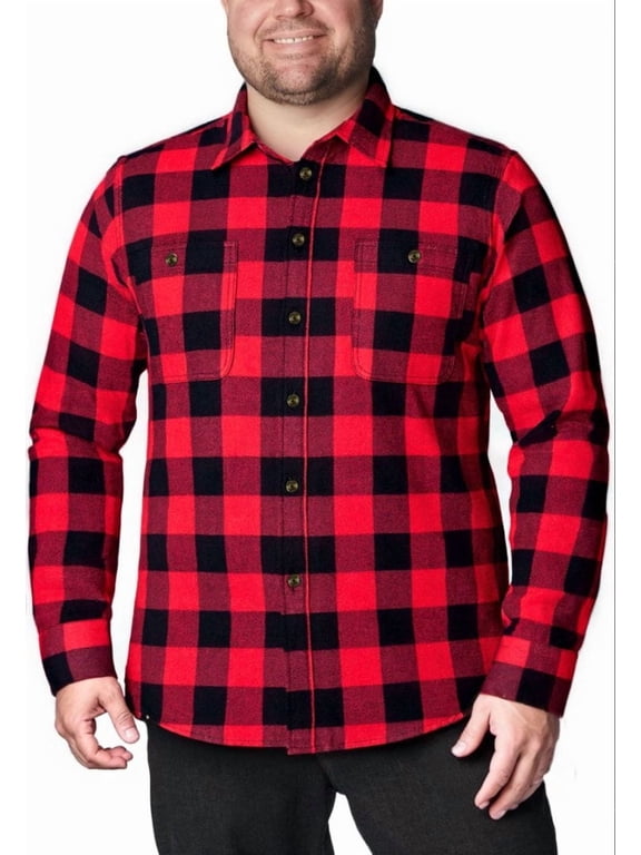 Men's Big & Tall Flannel Shirt Warm Oversized Long Sleeve Button Down Shirt Loose Fit Casual Plaid Shirt for Fall Winter