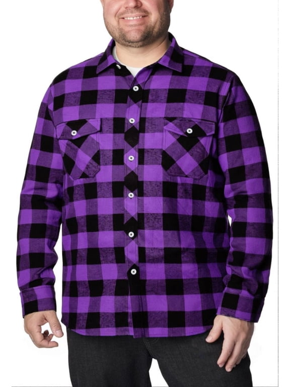 Men's Big & Tall Flannel Shirt Warm Oversized Long Sleeve Button Down Shirt Loose Fit Casual Plaid Shirt for Fall Winter