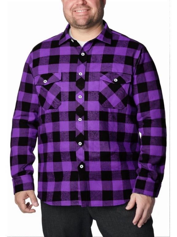 Men's Big & Tall Flannel Shirt Warm Oversized Long Sleeve Button Down Shirt Loose Fit Casual Plaid Shirt for Fall Winter