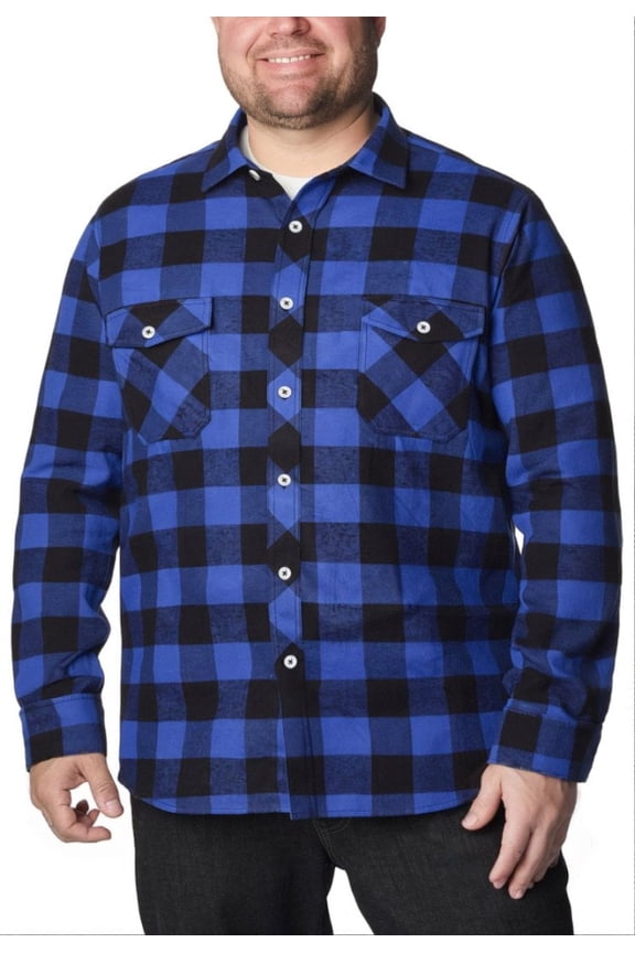 Men's Big & Tall Flannel Shirt Warm Oversized Long Sleeve Button Down Shirt Loose Fit Casual Plaid Shirt for Fall Winter
