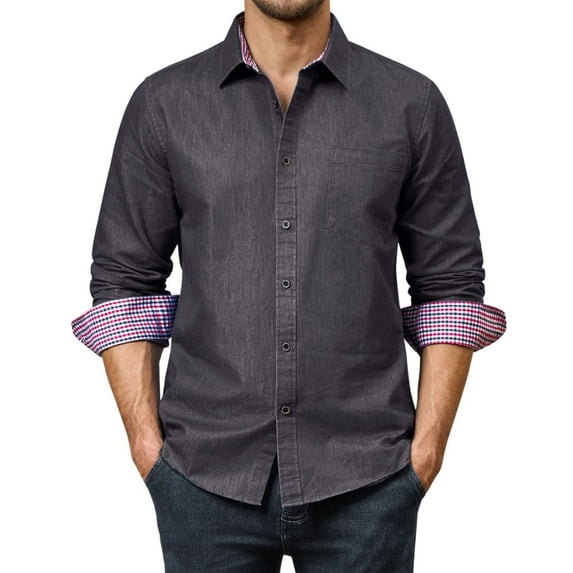 Alimens & Gentle Men's Denim Shirts Long Sleeve Casual Button Down Shirt with Pocket