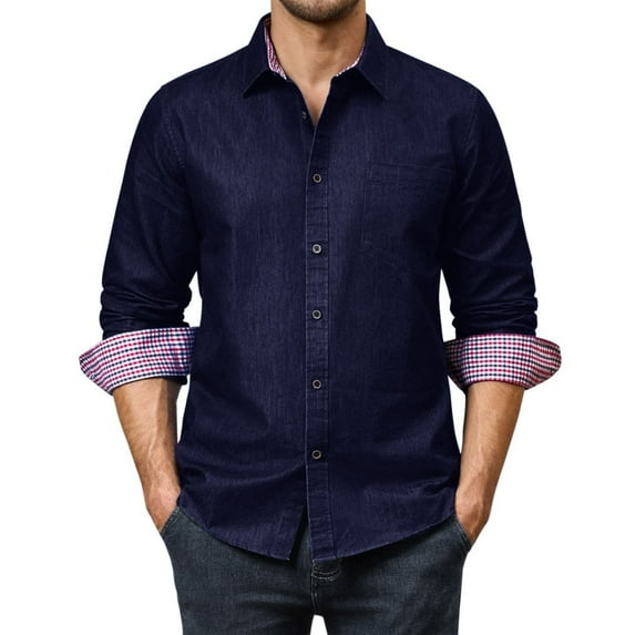 sogami Men's Denim Shirts Long Sleeve Casual Button Down Shirt with Pocket