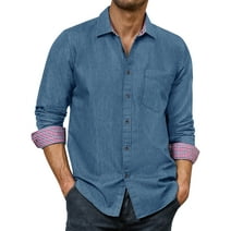 Alimens & Gentle Men's Denim Shirts Long Sleeve Casual Button Down Shirt with Pocket