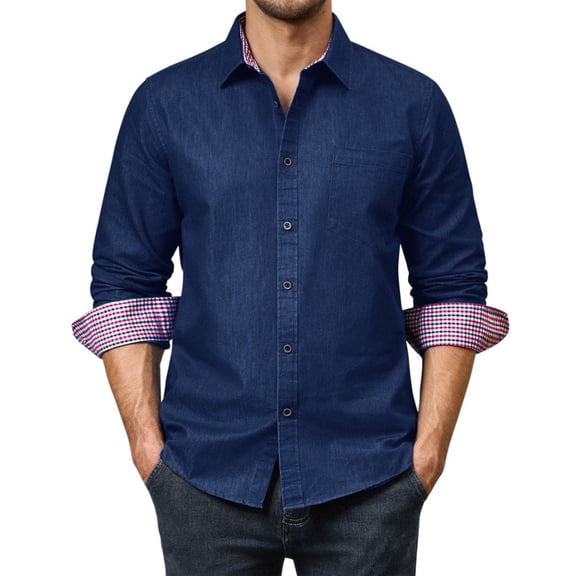 sogami Men's Denim Shirts Long Sleeve Casual Button Down Shirt with Pocket