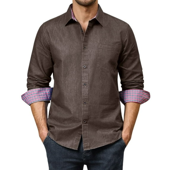 sogami Men's Denim Shirts Long Sleeve Casual Button Down Shirt with Pocket