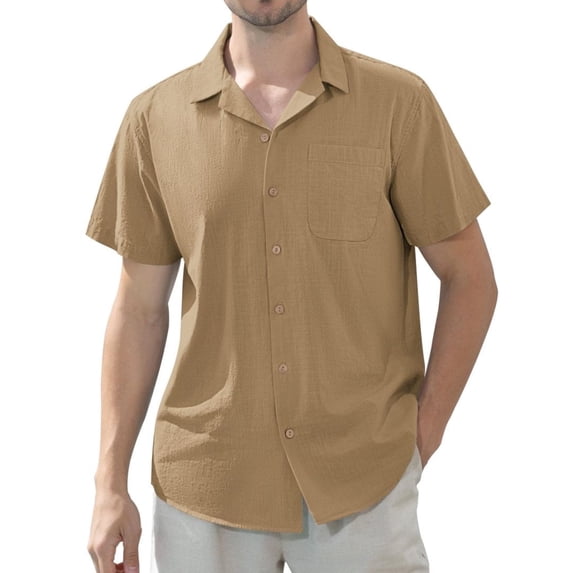 sogami Men's Linen Summer Shirts Short Sleeve Hawaiian Button Up Shirt Beach Shirt with Pocket