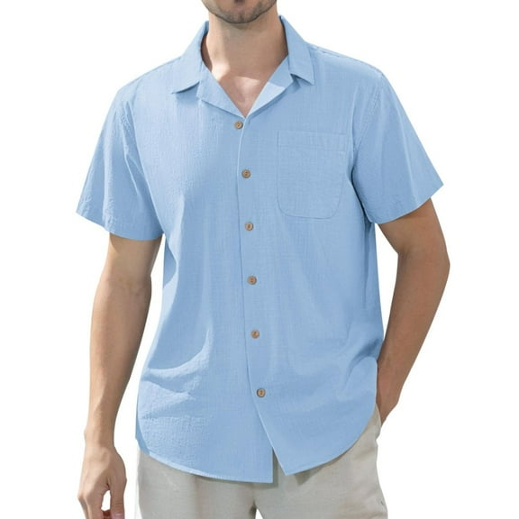 sogami Men's Linen Summer Shirts Short Sleeve Hawaiian Button Up Shirt Beach Shirt with Pocket