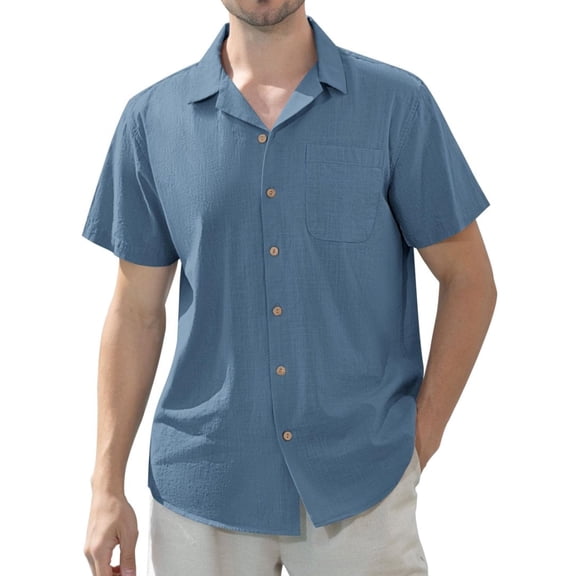 sogami Men's Linen Summer Shirts Short Sleeve Hawaiian Button Up Shirt Beach Shirt with Pocket