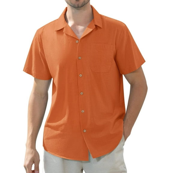 sogami Men's Linen Shirts Short Sleeve Hawaiian Button down Shirt with Pocket