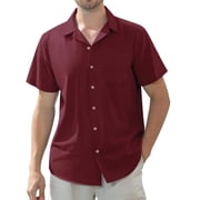 sogami Men's Linen Shirts Short Sleeve Hawaiian Button down Shirt with Pocket