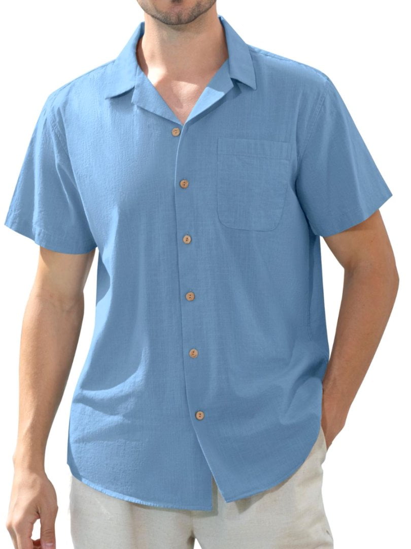 Alimens & Gentle Men's Linen Blend Short Sleeve Hawaiian Beach Shirt with Pocket
