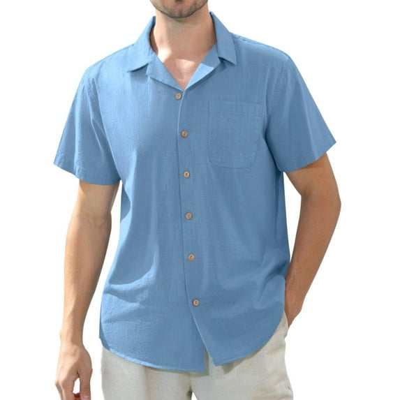 sogami Men's Linen Shirts Short Sleeve Hawaiian Button down Shirt with Pocket