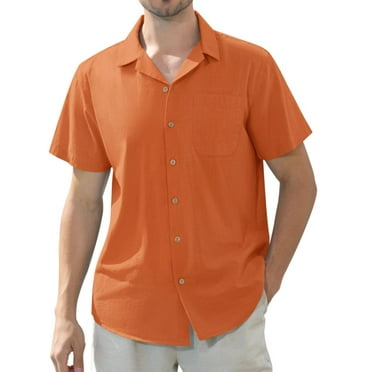 Alimens & Gentle Men's Linen Shirts Short Sleeve Hawaiian Button down Shirt with Pocket