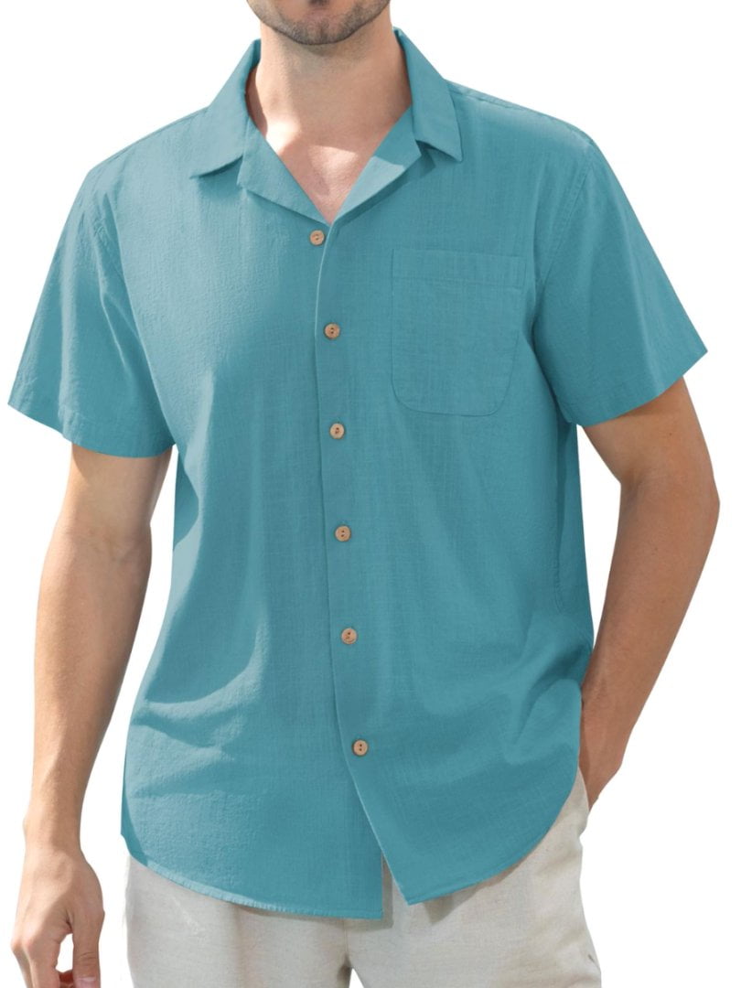 Walmart savings: Alimens & Gentle Men's Linen Shirts Short Sleeve Hawaiian Button down Shirt with Pocket