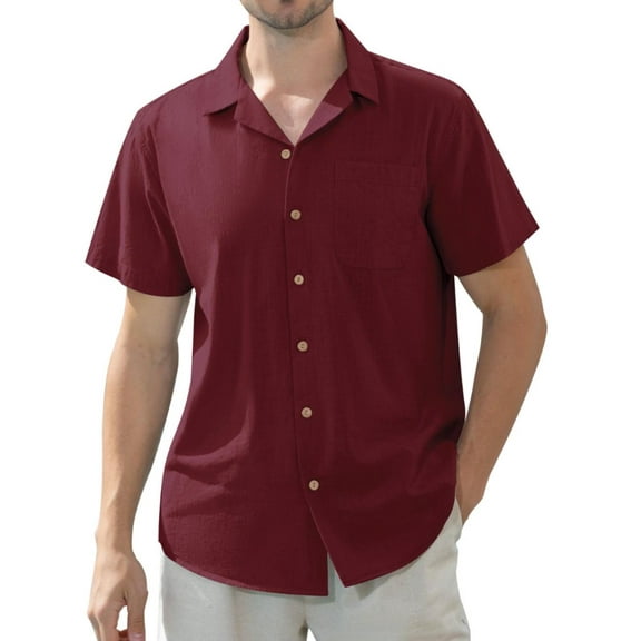 Alimens & Gentle Men's Linen Shirts Short Sleeve Hawaiian Button down Shirt with Pocket