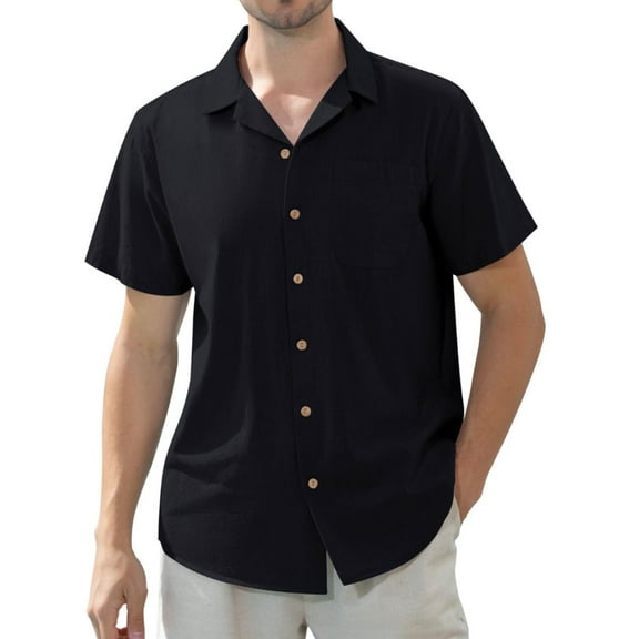 sogami Men's Linen Shirts Short Sleeve Hawaiian Button down Shirt with Pocket
