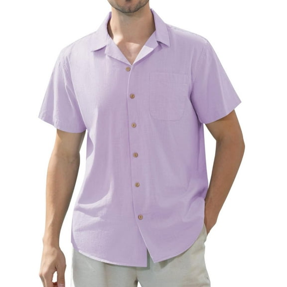 sogami Men's Linen Shirts Short Sleeve Hawaiian Button down Shirt with Pocket