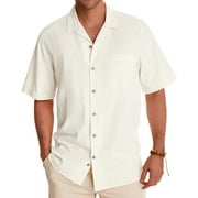 Alimens & Gentle Men's Linen Shirts Short Sleeve Hawaiian Button down Shirt with Pocket