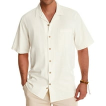 Alimens & Gentle Men's Linen Shirts Short Sleeve Hawaiian Button down Shirt with Pocket