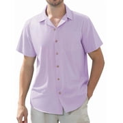 sogami Men's Linen Shirts Short Sleeve Hawaiian Button down Shirt with Pocket
