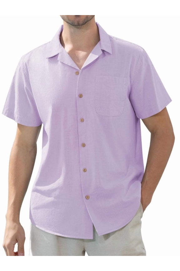 Men's Linen Shirts Short Sleeve Hawaiian Button down Shirt with Pocket