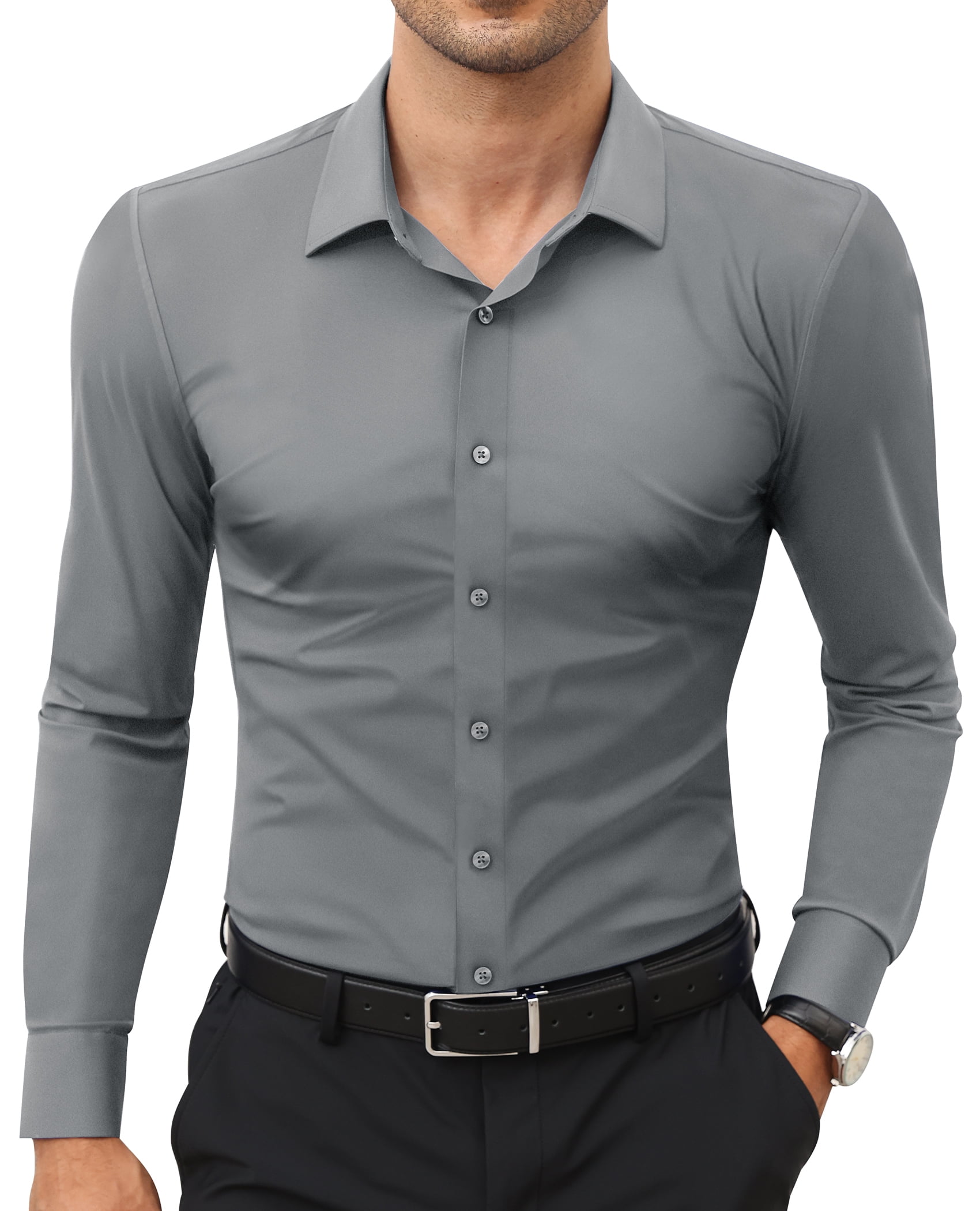 Alimens & Gentle Men's Long Sleeve Button Down Shirts Stretch Dress ...