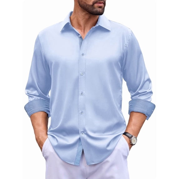 sogami Men's Long Sleeve Cotton Spandex Dress Shirt Collar Casual Shirts