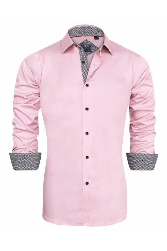 Men's Long Sleeve Cotton Stretch Casual Buttin Up Shirts Wrinkle-Free