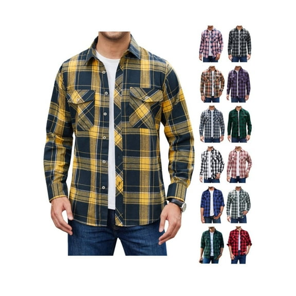 sogami Men's Long Sleeve Heavyweight Flannel Shirts with Pockets Casual Shirts