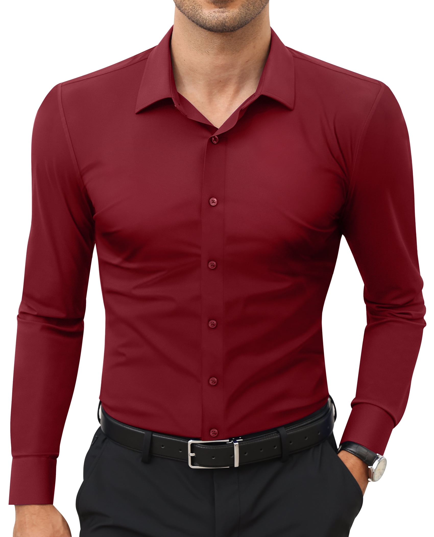Alimens & Gentle Men's Long Sleeve Muscle Fit Dress Shirt Casual Button