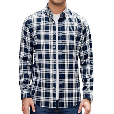 Alimens & Gentle Men's Plaid Button Down Shirts Cotton Long Sleeve Shirts Gingham Shirt
