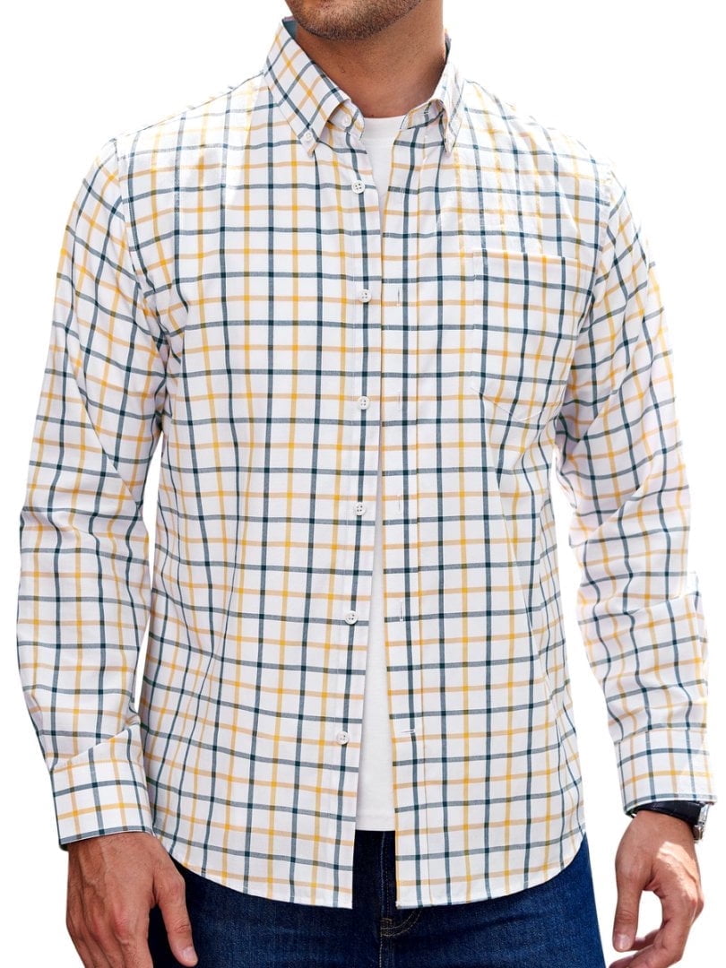 Men's Plaid Dress Shirts Collar Button Down Casual Shirt for Men
