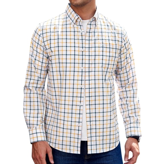 sogami Men's Plaid Dress Shirts Collar Button Down Casual Shirt for Men