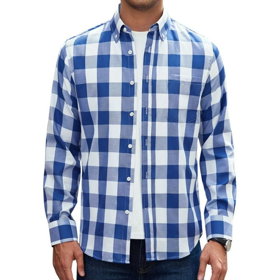 Alimens & Gentle Men's Plaid Button Down Shirts Cotton Long Sleeve Shirts Gingham Shirt