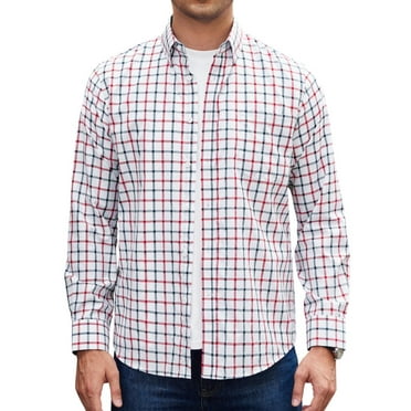 Alimens & Gentle Men's Plaid Button Down Shirts Cotton Long Sleeve Shirts Gingham Shirt