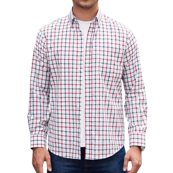 sogami Men's Plaid Button Down Shirts Cotton Long Sleeve Collar Shirt