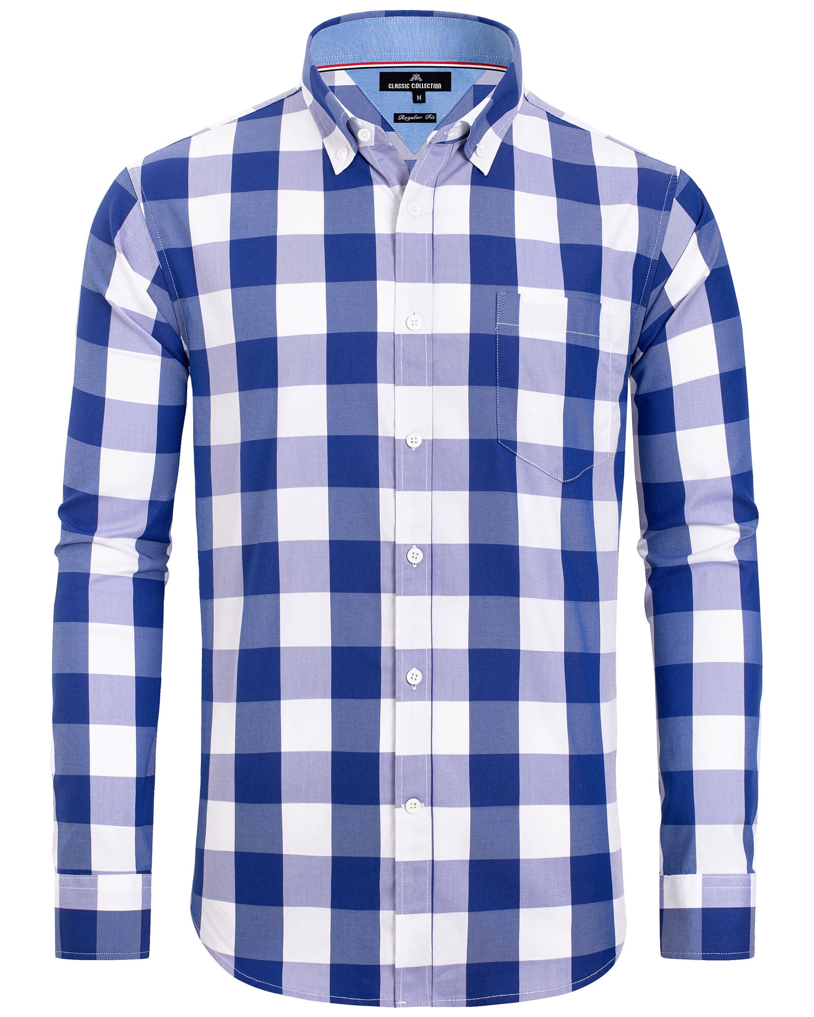 Alimens & Gentle Men's Plaid Button Down Shirts Cotton Long Sleeve