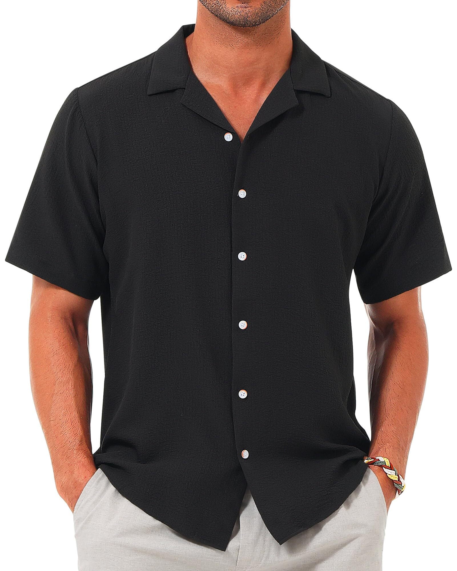 PELLE PELLE Seersucker Short Sleeve Polyester Shirt Box Shirt Men's XL Size polyester black type Vintage Second Hand