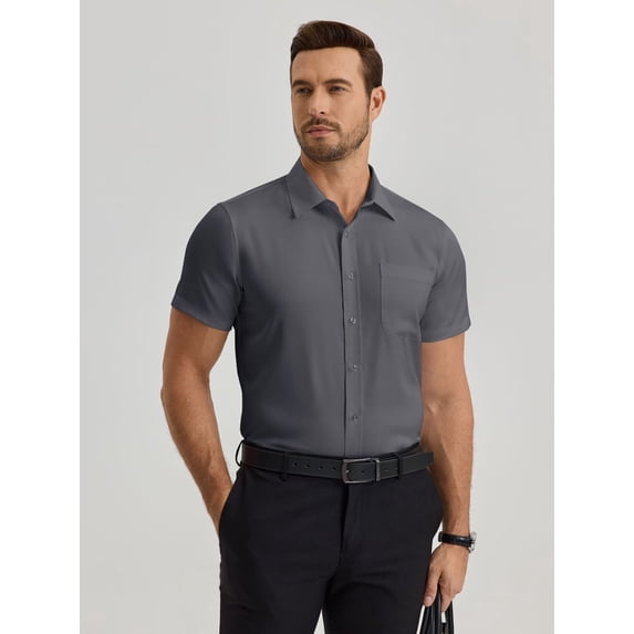 sogami Men's Short Sleeve Business Shirts Summer Dress Shirts Regular Fit