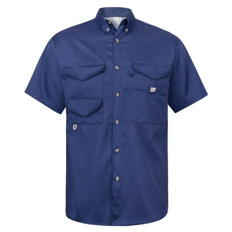 Alimens & Gentle Men's Short Sleeve Fishing Shirts with Pockets Wicking  Fabric Outdoor Shirt