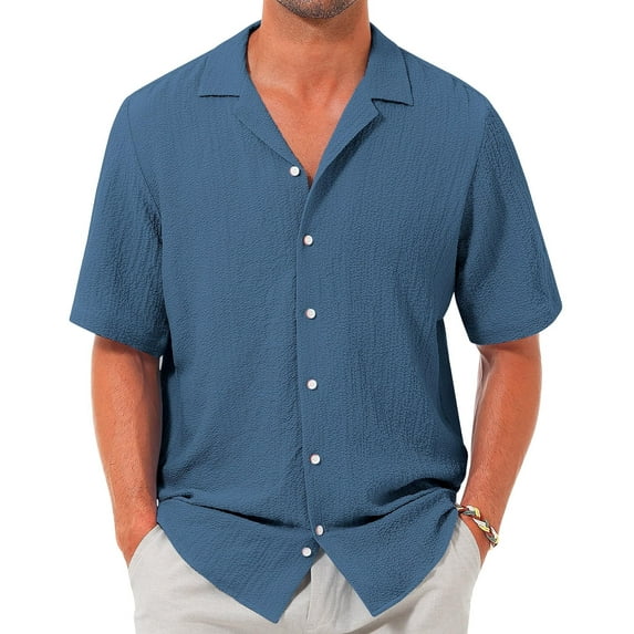 sogami Men's Short Sleeve Seersucker Shirt Casual Linen Shirts Beach Tops