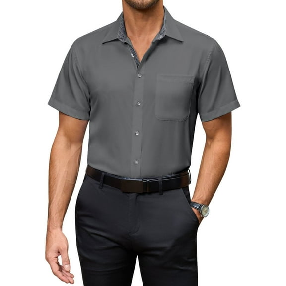 sogami Men's Short Sleeve Stretch Cotton Dress Shirt with Pocket Regular Fit Men's Gift