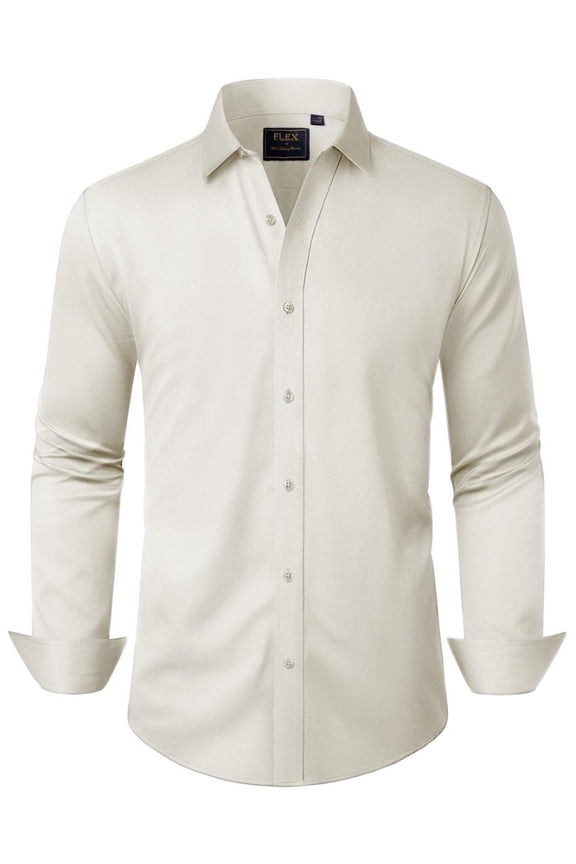 Men's Solid Long Sleeve Business Shirt Wrinkle-Free Formal Dress Shirts